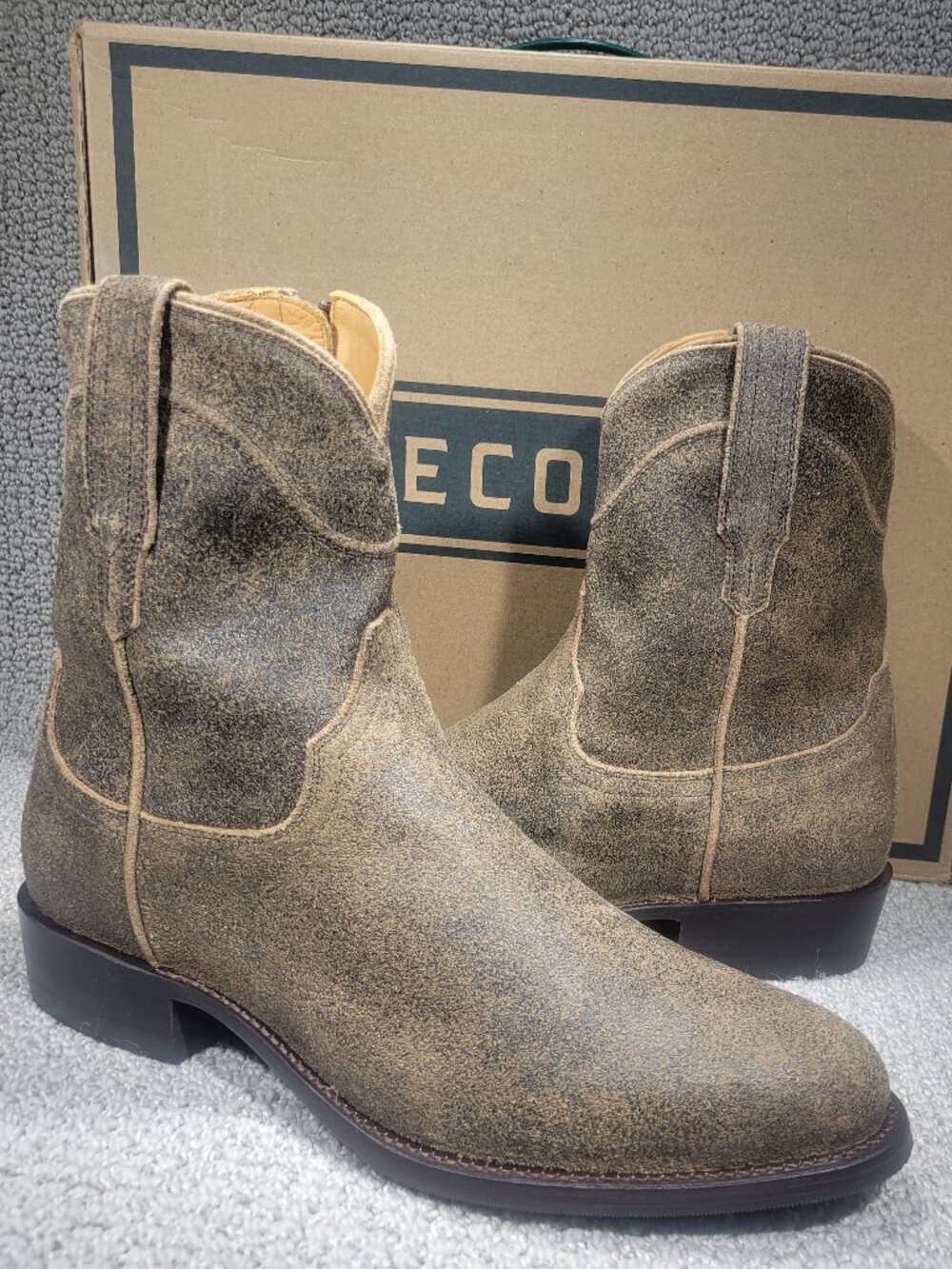 Tecovas The Dean Men's US Size 8.5 EE Granite Suede Western Zip Boots